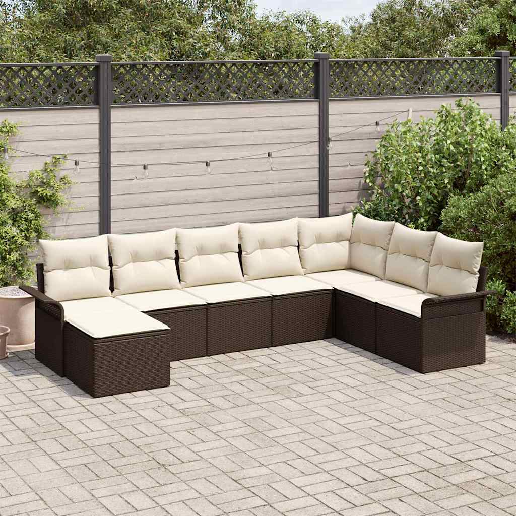 Set Divano da Giardino con cuscino 8 pcs Marrone polyrattan | homemem39