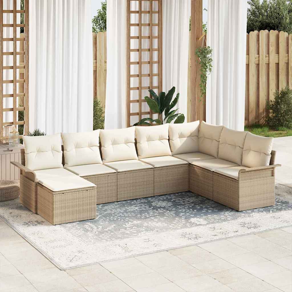 Set Divano da Giardino con cuscino 8 pcs Beige Poly Rattan - homemem39