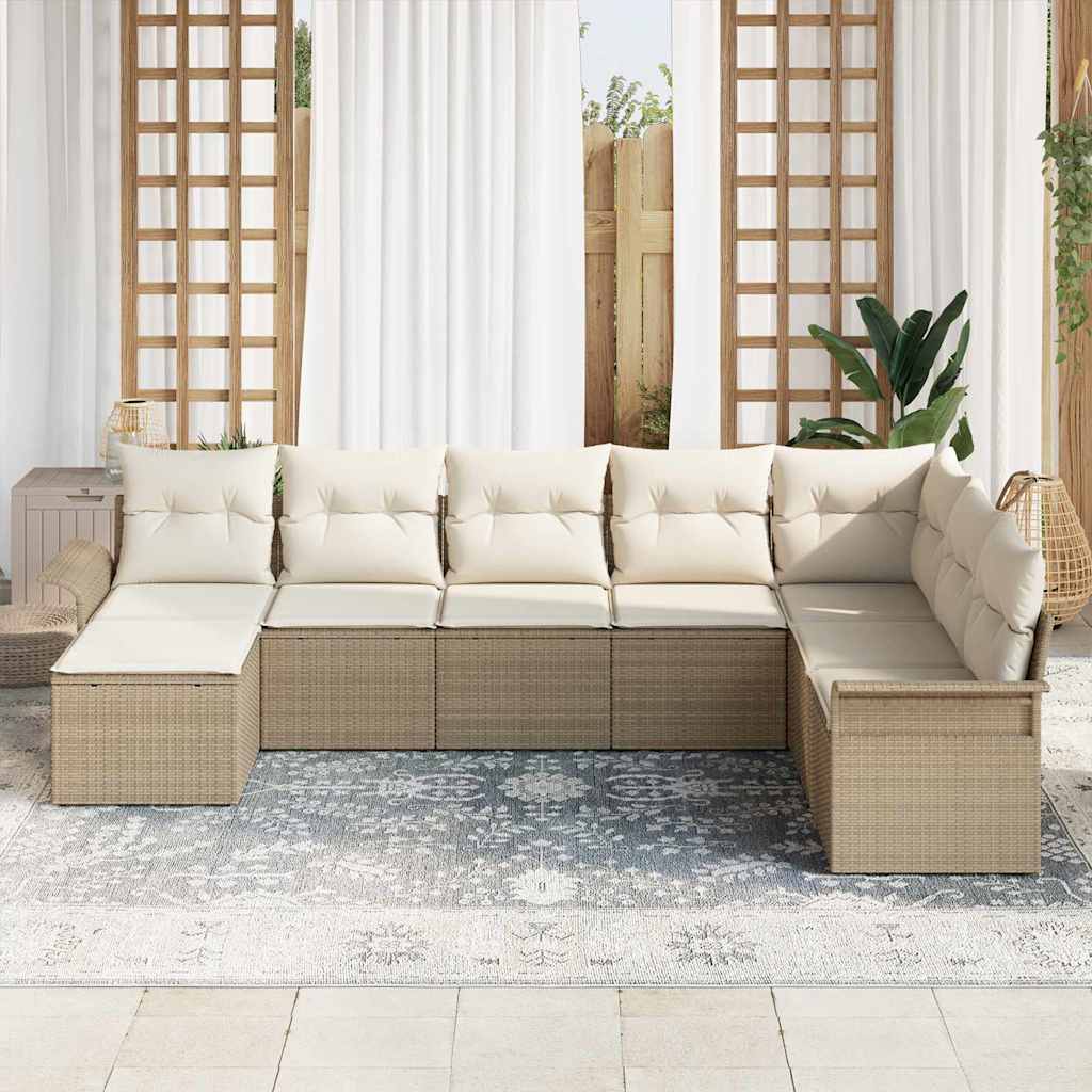Set Divano da Giardino con cuscino 8 pcs Beige Poly Rattan - homemem39
