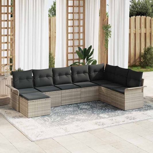 Set Divano da Giardino 8 pcs Grigio chiaro Poly Rattan - homemem39