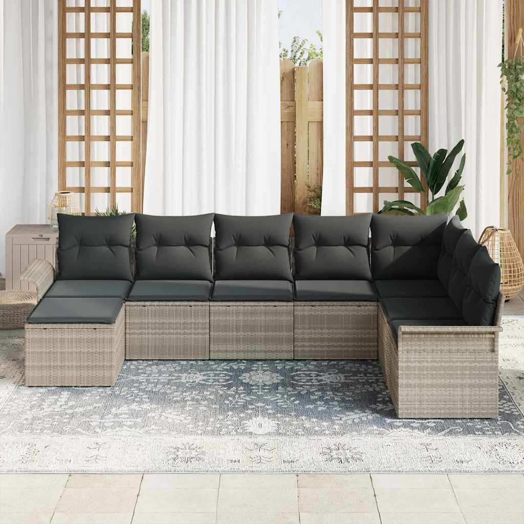 Set Divano da Giardino 8 pcs Grigio chiaro Poly Rattan - homemem39