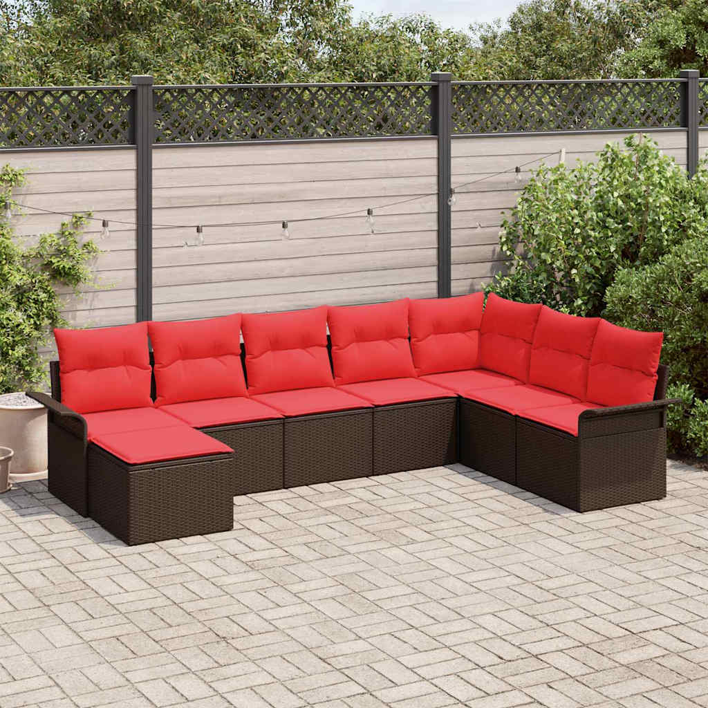 Set Divano da Giardino con cuscino 8 pcs Marrone polyrattan | homemem39