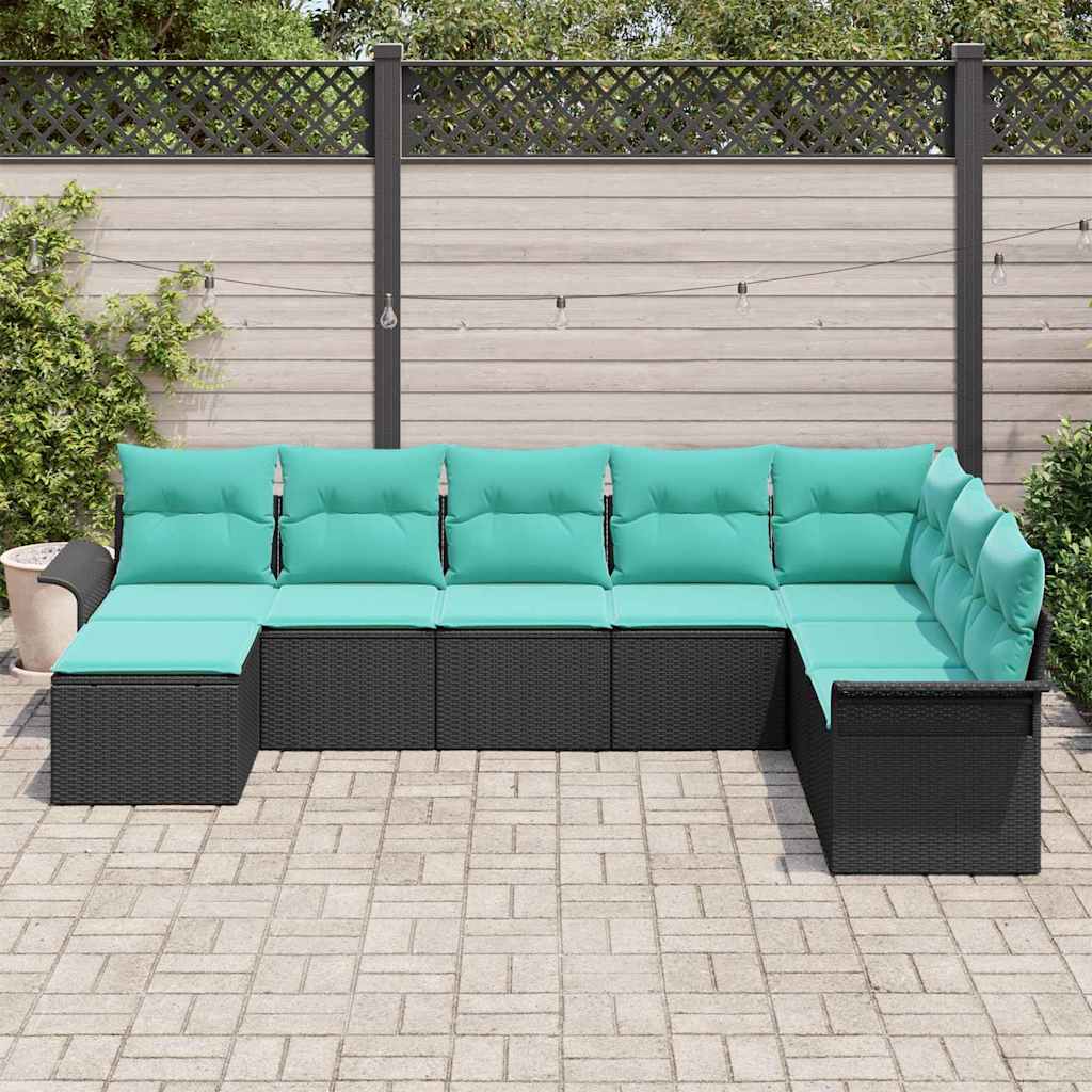Set Divano da Giardino con cuscino 8 pcs Nero polyrattan | homemem39