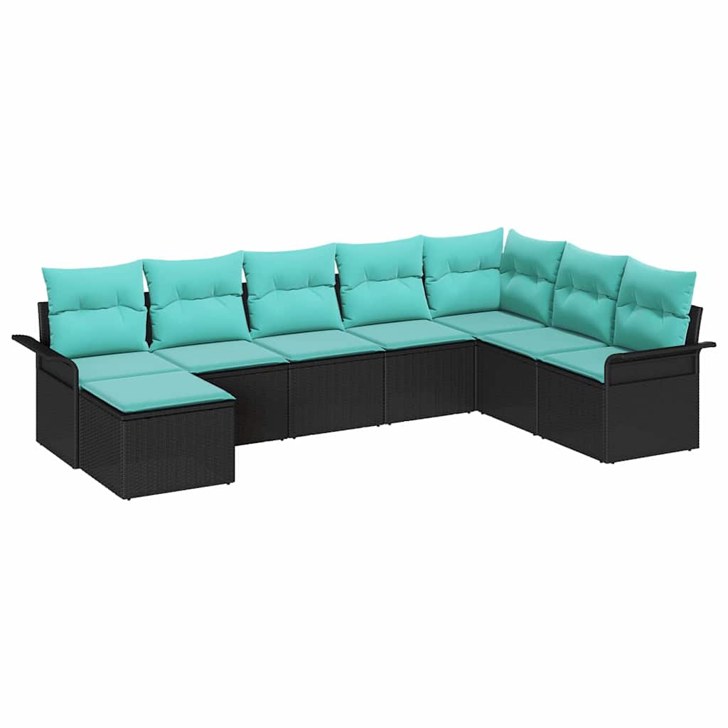 Set Divano da Giardino con cuscino 8 pcs Nero polyrattan | homemem39