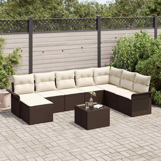 Set Divano da Giardino con cuscino 9 pcs Marrone Poly Rattan - homemem39