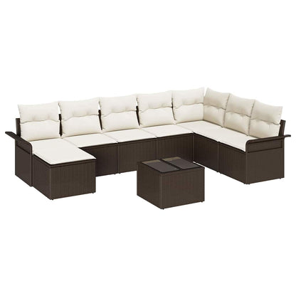 Set Divano da Giardino con cuscino 9 pcs Marrone Poly Rattan | homemem39