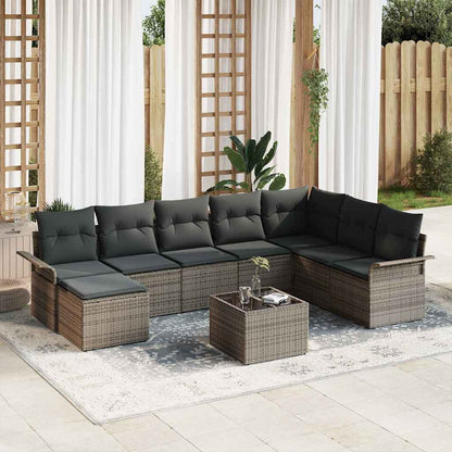 Set Divano da Giardino con cuscino 9 pcs Grigio Poly Rattan - homemem39