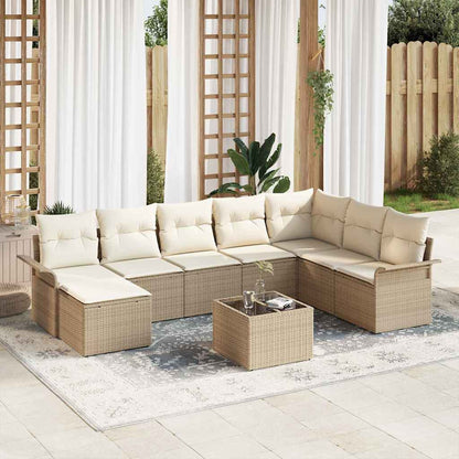 Set Divano da Giardino con cuscino 9 pcs Beige Poly Rattan - homemem39