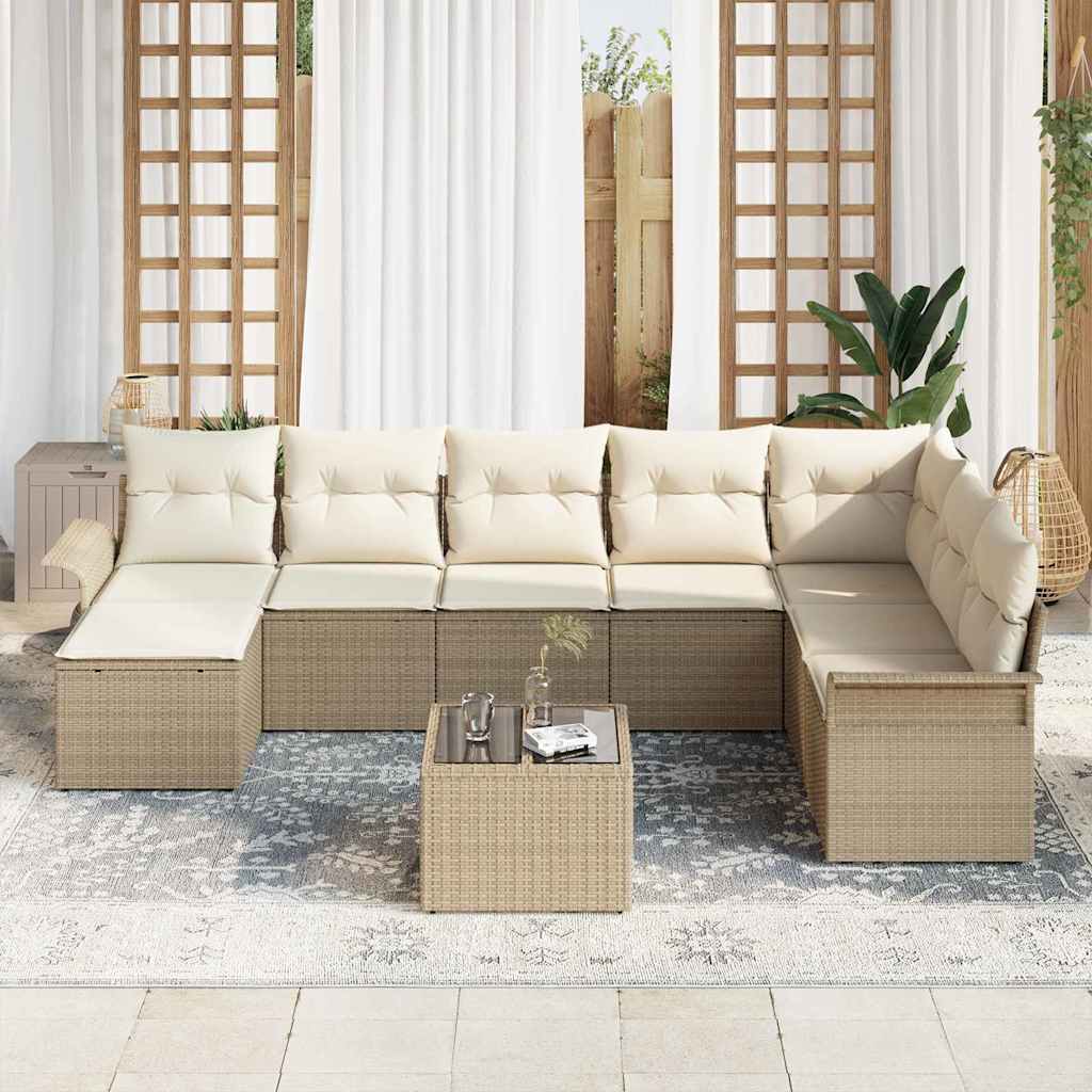 Set Divano da Giardino con cuscino 9 pcs Beige Poly Rattan - homemem39