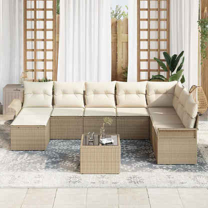 Set Divano da Giardino con cuscino 9 pcs Beige Poly Rattan - homemem39