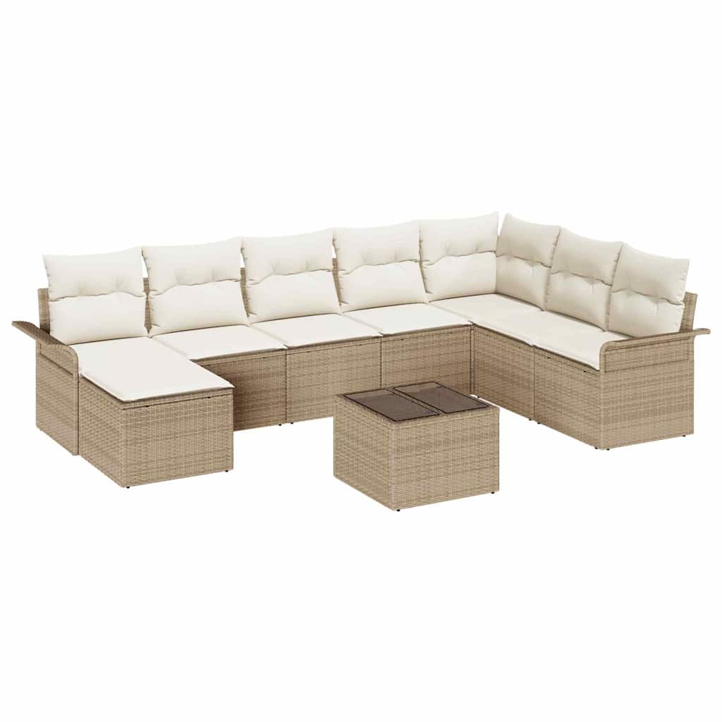 Set Divano da Giardino con cuscino 9 pcs Beige Poly Rattan - homemem39