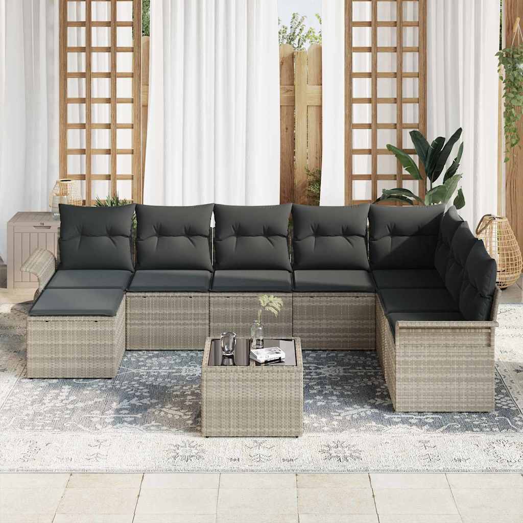 Set Divano da Giardino 9 pcs Grigio chiaro Poly Rattan - homemem39