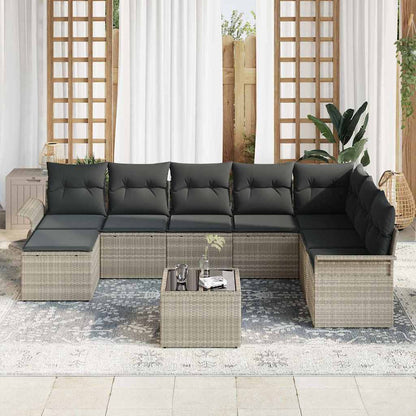 Set Divano da Giardino 9 pcs Grigio chiaro Poly Rattan - homemem39