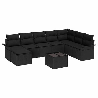 Set Divano da Giardino con cuscino 9 pcs Nero polyrattan | homemem39