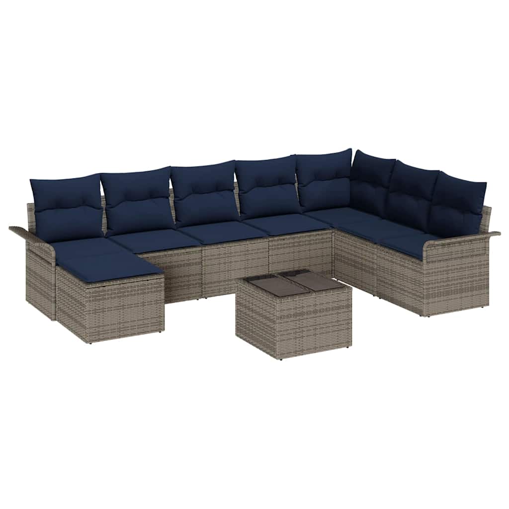 Set Divano da Giardino con cuscino 9 pcs Grigio polyrattan | homemem39