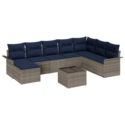 Set Divano da Giardino con cuscino 9 pcs Grigio polyrattan | homemem39