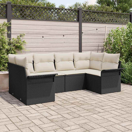Set Divano da Giardino con cuscino 6 pcs Nero Poly Rattan - homemem39