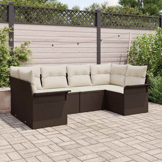 Set Divano da Giardino con cuscino 6 pcs Marrone Poly Rattan - homemem39