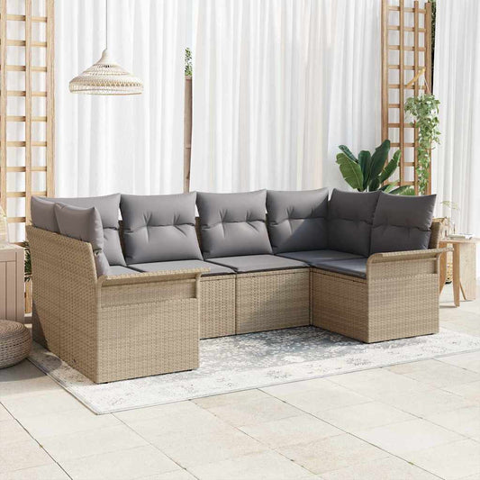 Set Divano da Giardino con cuscino 6 pcs Beige Poly Rattan - homemem39