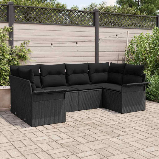 Set Divano da Giardino con cuscino 6 pcs Nero Poly Rattan - homemem39
