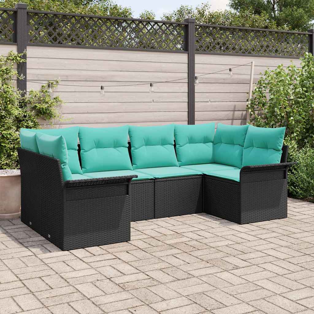Set Divano da Giardino con cuscino 6 pcs Nero Poly Rattan | homemem39