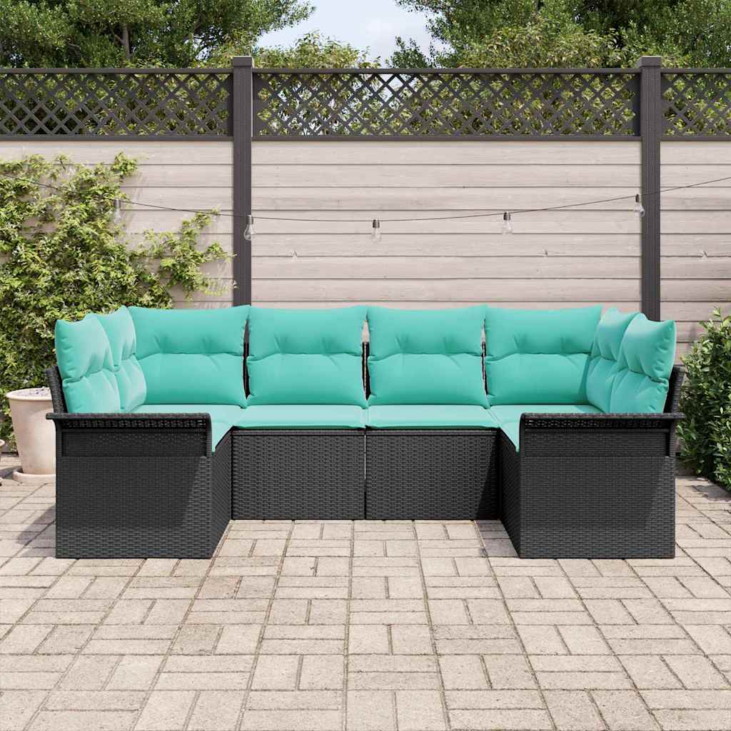Set Divano da Giardino con cuscino 6 pcs Nero Poly Rattan | homemem39