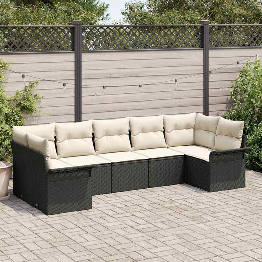 Set Divano da Giardino con cuscino 7 pcs Nero Poly Rattan - homemem39