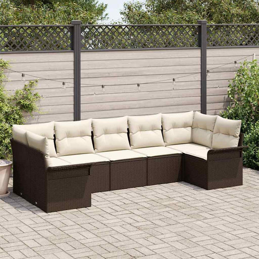 Set Divano da Giardino con cuscino 7 pcs Marrone Poly Rattan - homemem39