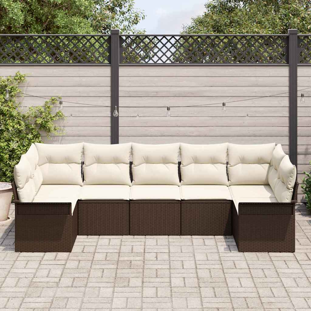 Set Divano da Giardino con cuscino 7 pcs Marrone polyrattan | homemem39