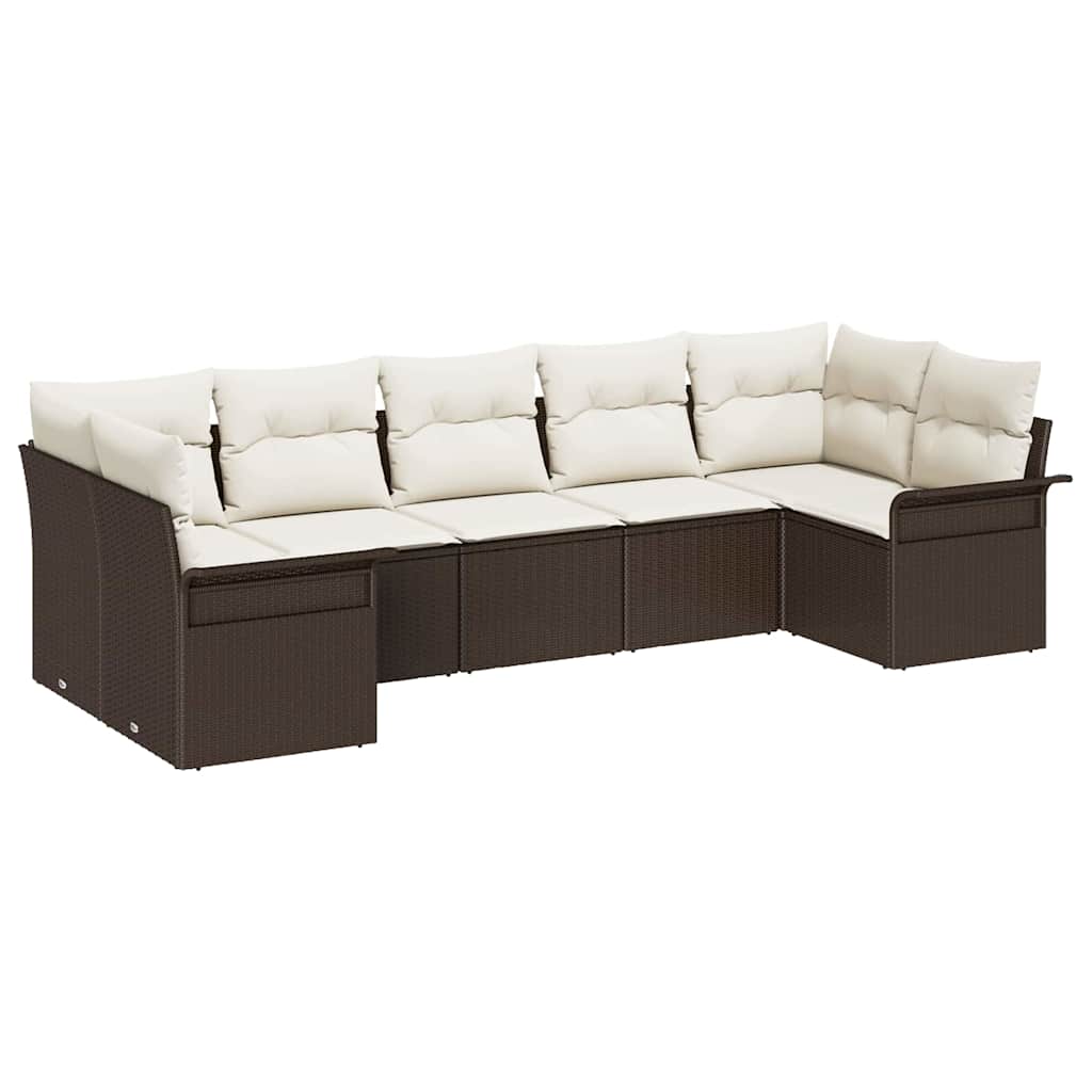 Set Divano da Giardino con cuscino 7 pcs Marrone polyrattan | homemem39
