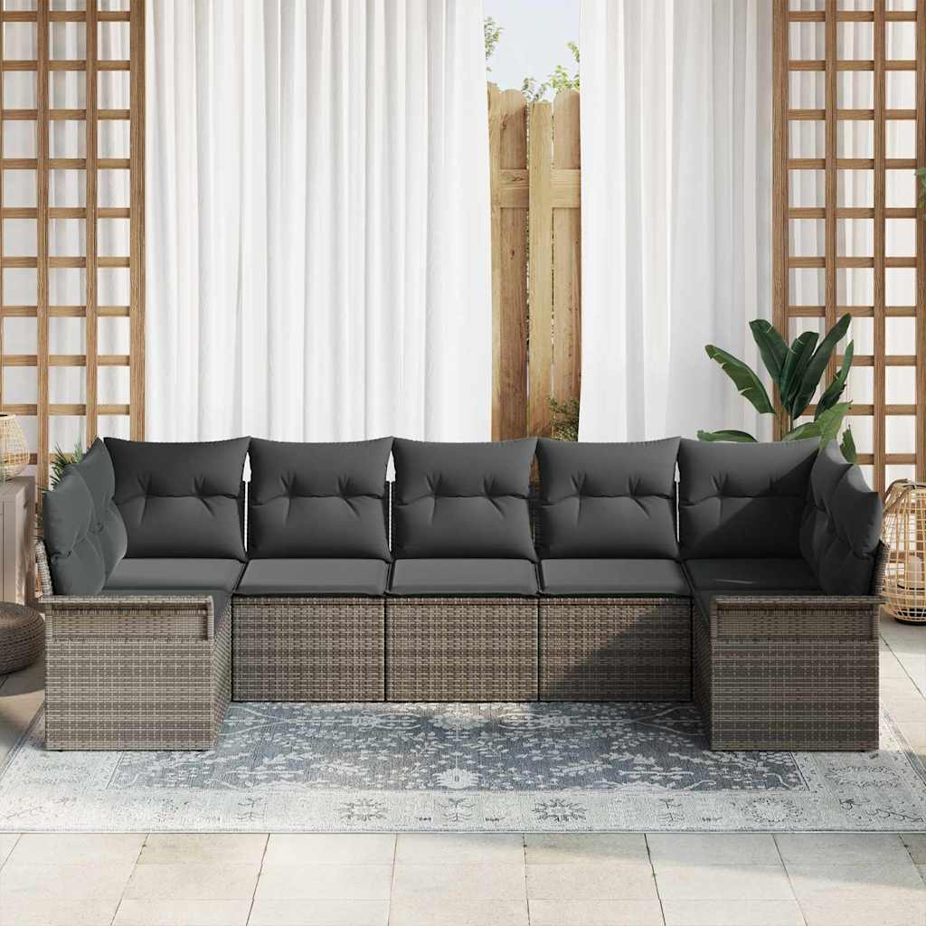 Set Divano da Giardino con cuscino 7 pcs Grigio Poly Rattan - homemem39