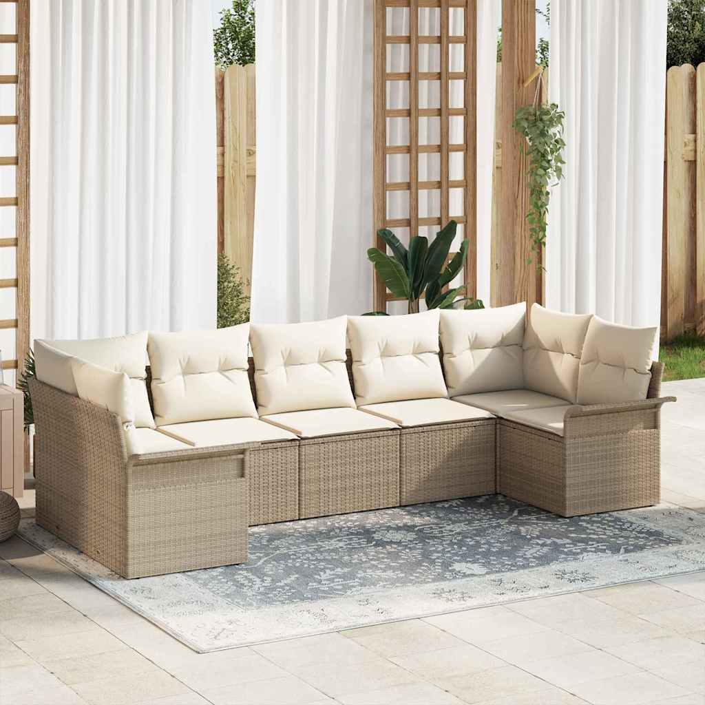 Set Divano da Giardino con cuscino 7 pcs Beige Poly Rattan - homemem39
