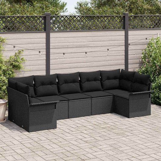 Set Divano da Giardino con cuscino 7 pcs Nero Poly Rattan - homemem39