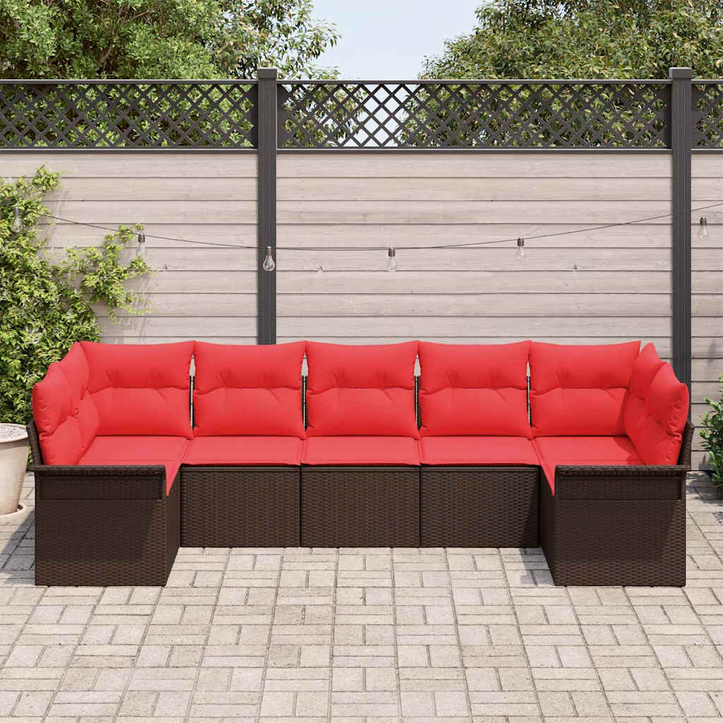 Set Divano da Giardino con cuscino 7 pcs Marrone Poly Rattan | homemem39