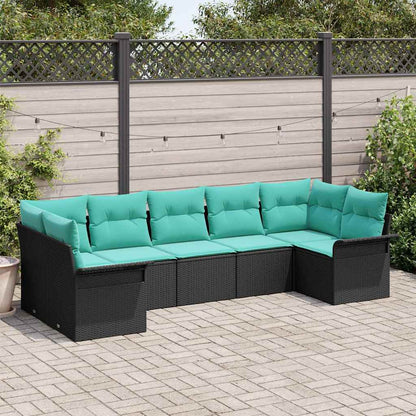 Set Divano da Giardino con cuscino 7 pcs Nero Poly Rattan | homemem39
