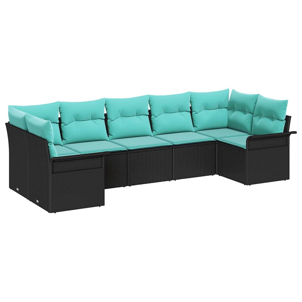 Set Divano da Giardino con cuscino 7 pcs Nero Poly Rattan | homemem39