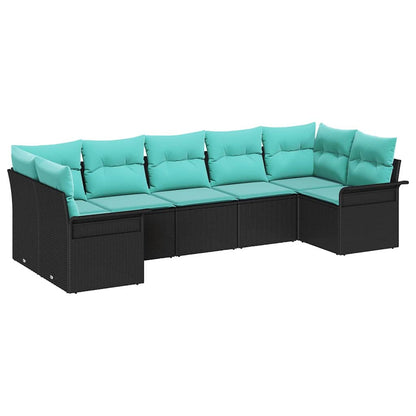 Set Divano da Giardino con cuscino 7 pcs Nero Poly Rattan | homemem39