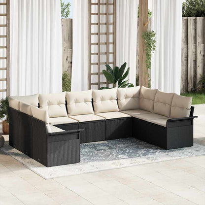 Set Divano da Giardino con cuscino Nero polyrattan | homemem39