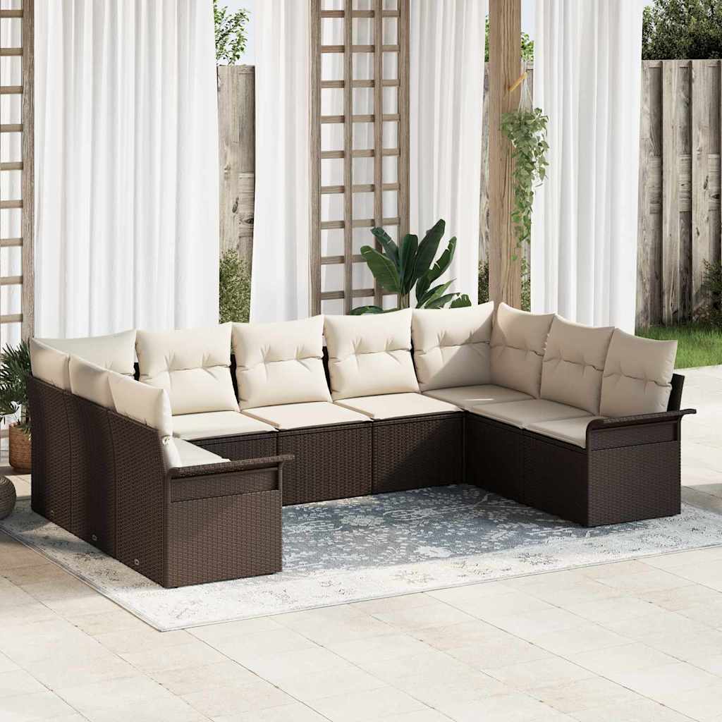 Set Divano da Giardino con cuscino Marrone polyrattan | homemem39