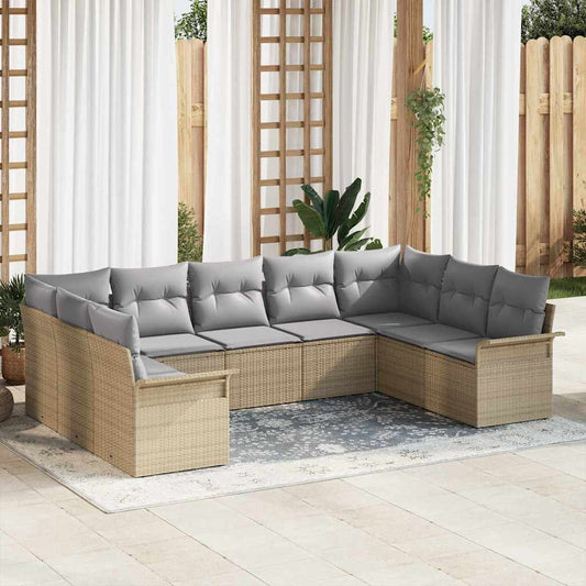 Set Divano da Giardino con cuscino 9 pcs Beige polyrattan - homemem39
