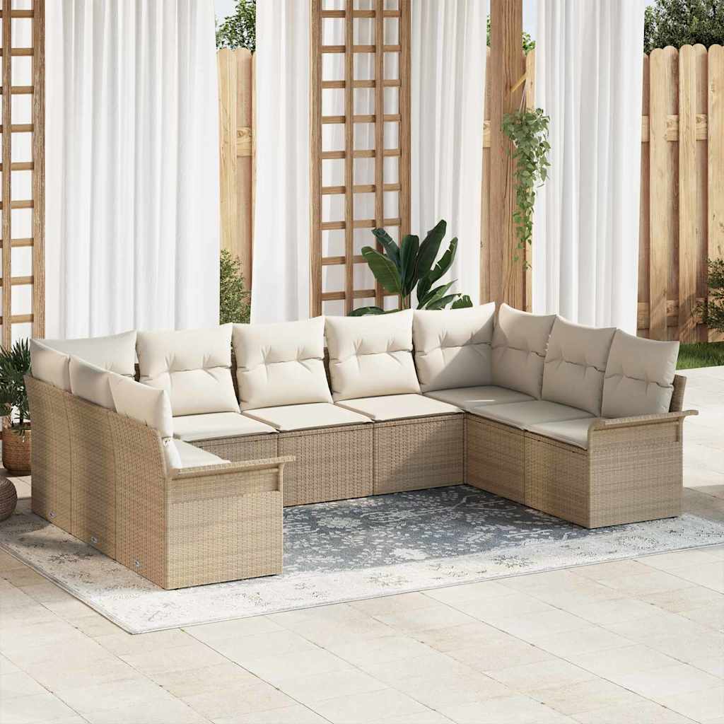 Set Divano da Giardino con cuscino 9 pcs Beige Poly Rattan - homemem39