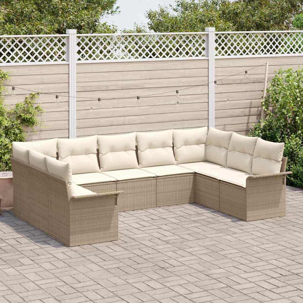 Set Divano da Giardino con cuscino 9 pcs Beige Poly Rattan - homemem39