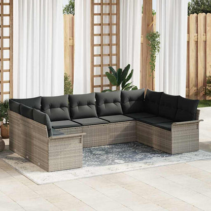 Set Divano da Giardino 9 pcs Grigio chiaro Poly Rattan - homemem39