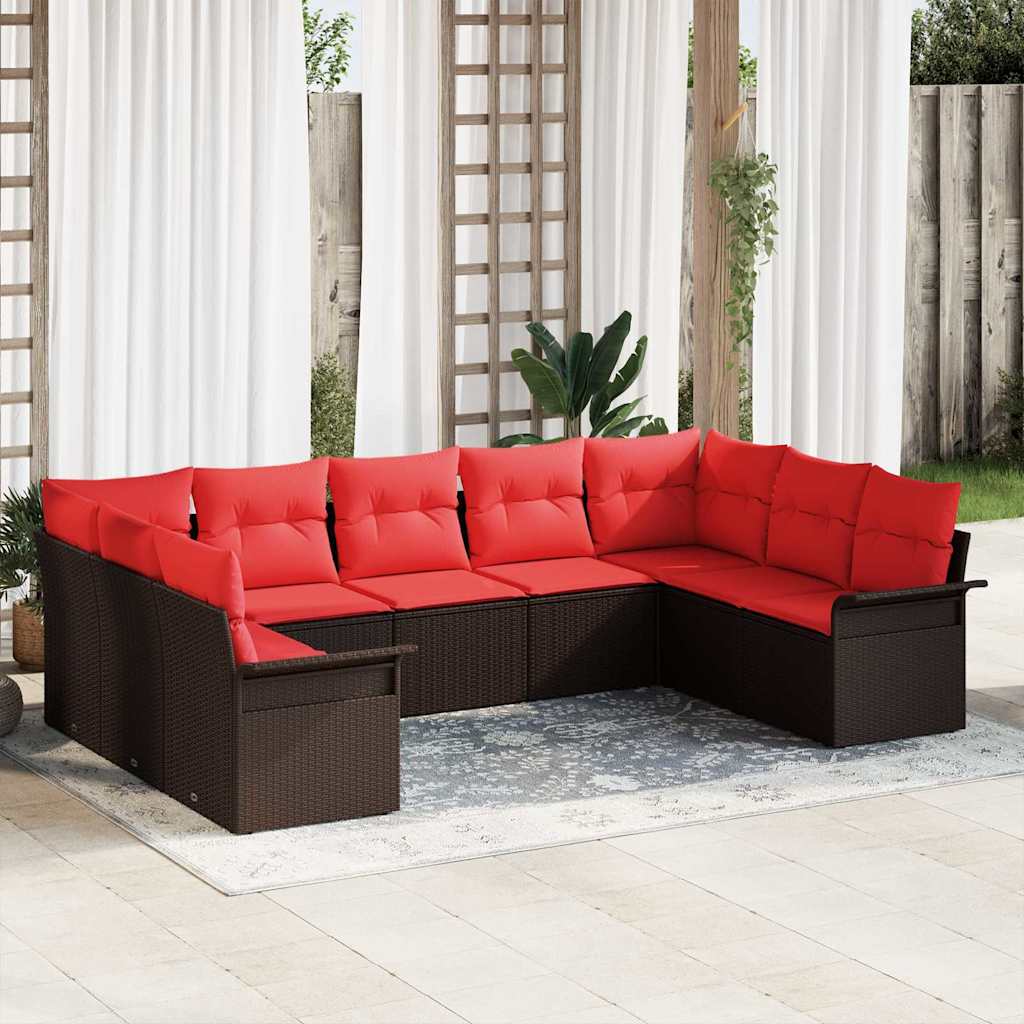 Set Divano da Giardino con cuscino 9 pcs Marrone polyrattan | homemem39