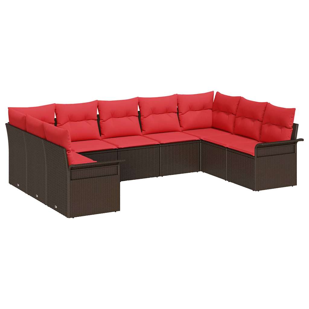 Set Divano da Giardino con cuscino 9 pcs Marrone polyrattan | homemem39
