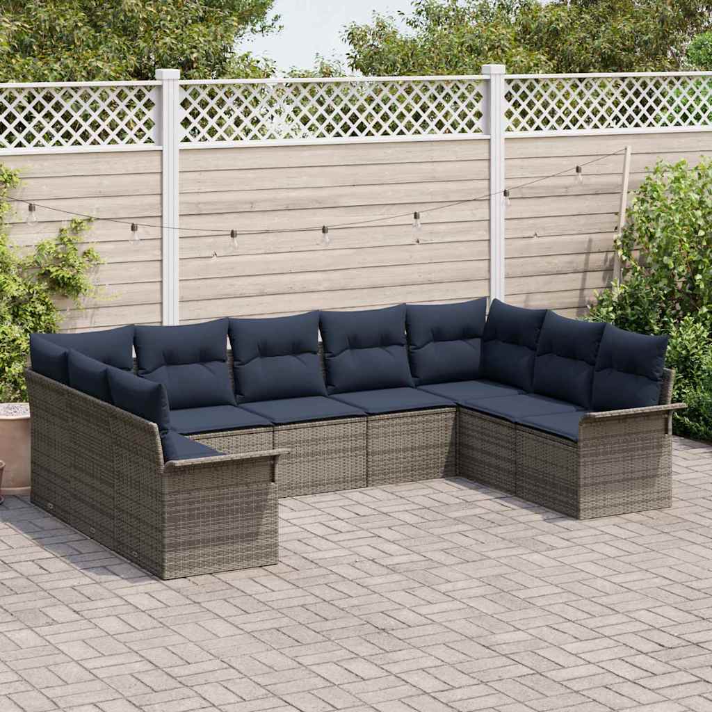 Set Divano da Giardino con cuscino 9 pcs Grigio polyrattan | homemem39