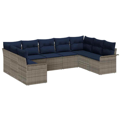 Set Divano da Giardino con cuscino 9 pcs Grigio polyrattan | homemem39