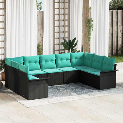 Set Divano da Giardino con cuscino 9 pcs Nero polyrattan | homemem39