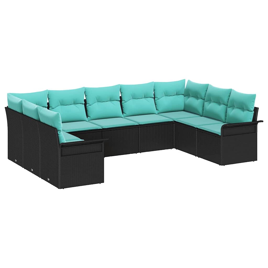 Set Divano da Giardino con cuscino 9 pcs Nero polyrattan | homemem39
