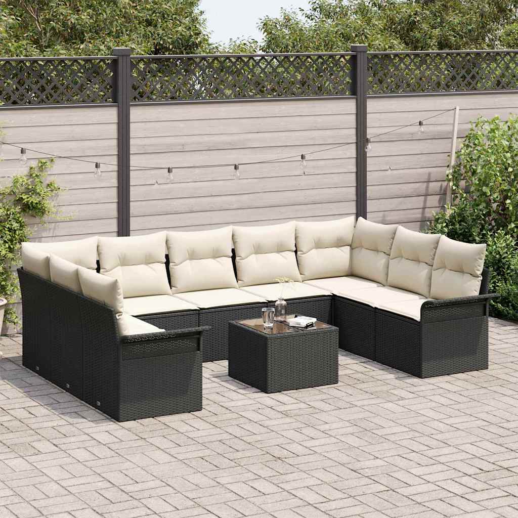 Set Divano da Giardino con cuscino 10 pcs Nero polyrattan | homemem39